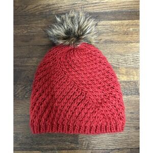 Cintelli Galluzzo Italy Women's Red Knit Winter Beanie Hat Alpaca & Wool Blend